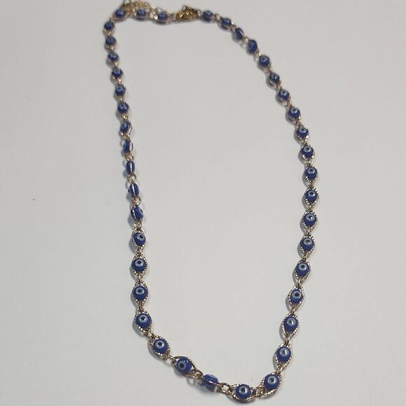 Gold Tone Blue Evil Eye Necklace - Picture 1 of 3